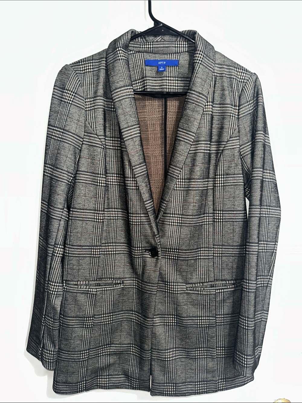 Apt. 9 Women's Black and Gray Glen Plaid Single-Button Blazer
